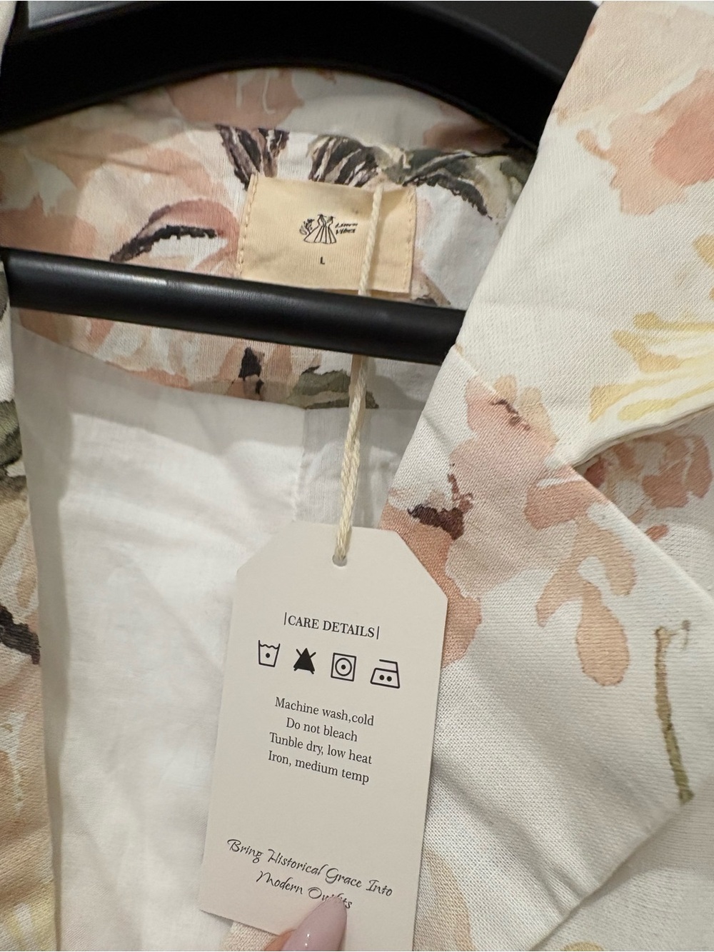 Brand New Chillinen White Bird Floral Linen Dress with Puff Sleeves size L - Picture 6 of 8